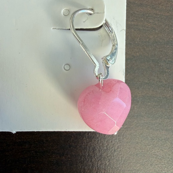 Elegant Pink Heart Earrings with Silver Hooks - Picture 3 of 3